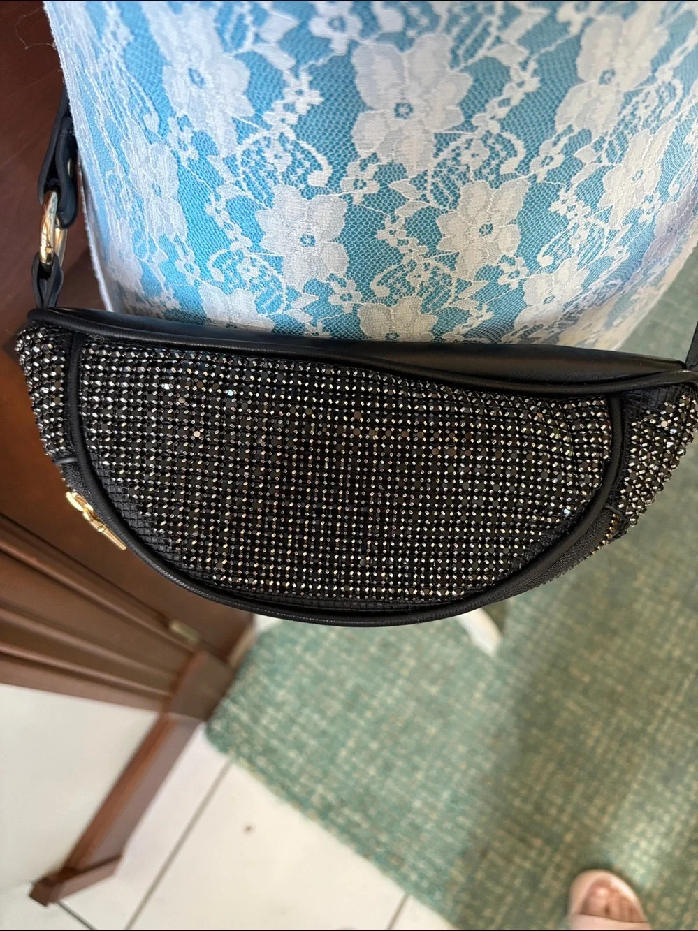 Belt bag Crystal Zip Bag black/gold crystals black trim heavy duty sparkly